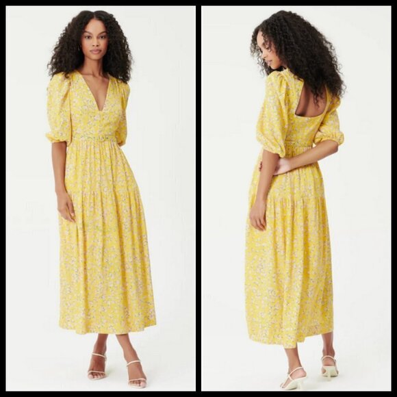💕NICHOLAS💕 Celie Floral Print Long Dress Yellow Hastings Floral Print 10 NWOT - Picture 6 of 16